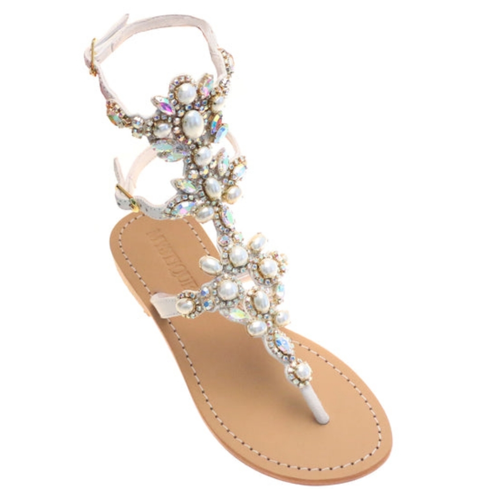Mystique White Pearl Aurora Gladiator Sandals. Size 9